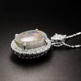 Estate 3.00 Carat Opal and Platinum Diamond Pendant 