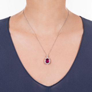 Estate 3.04 Carat No-Heat Ruby and Diamond Pendant - GIA