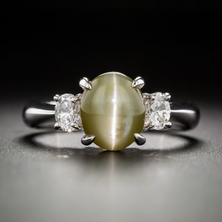 Estate 3.16 Carat Cat's Eye Chrysoberyl and Diamond Ring - 3