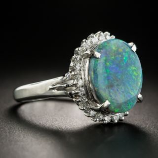Estate Black Opal Platinum Diamond Ring