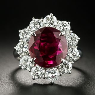 Estate 3.19 Carat Ruby and Diamond Halo Ring - GIA - 2