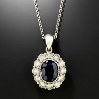 Estate 3.20 Carat No-Heat Sapphire and Diamond Pendant - GIA - 4