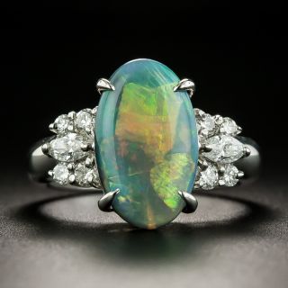 Estate 3.30 Carat Black Opal and Diamond Ring  - 1