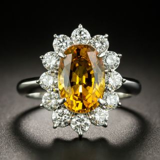 Estate 3.30 Carat Orange Sapphire and Diamond  Halo Ring - GIA - 1