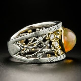 Estate 3.31 Carat Mexican Opal and Diamond Band Ring