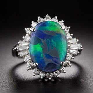 Estate 3.32 Carat Black Opal and Diamond Ring - 4