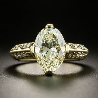 Estate 3.34 Carat  Light Yellow Oval Diamond Ring - GIA - 1