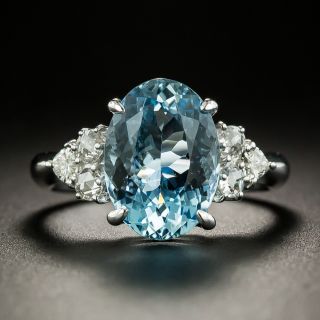 Estate 3.38 Carat Oval Aquamarine and Diamond Ring - 3