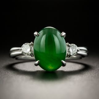 Estate 3.43 Carat Fine Natural Jade and Diamond Ring - 1