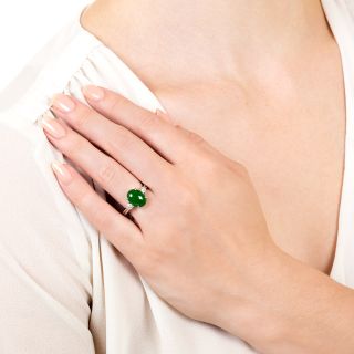 Estate 3.43 Carat Fine Natural Jade and Diamond Ring