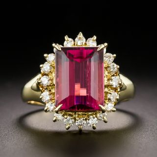 Estate 3.43 Carat Raspberry Rubellite Tourmaline and  Diamond Halo Ring - 2