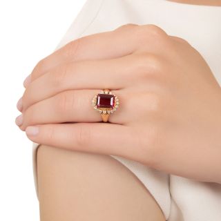 Estate 3.43 Carat Raspberry Rubellite Tourmaline and  Diamond Halo Ring
