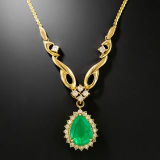Estate 3.47 Carat Colombian Emerald and Diamond 18K Necklace - GIA - 3