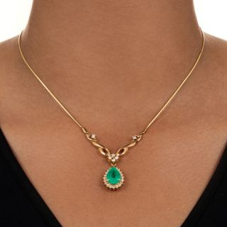 Estate 3.47 Carat Colombian Emerald and Diamond 18K Necklace - GIA