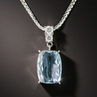 Estate 3.50 Carat Aquamarine and Diamond Drop Necklace - 2