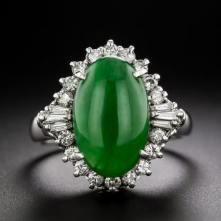 Estate 3.52 Carat Jade, Baguette and Round Diamond Ring - 3