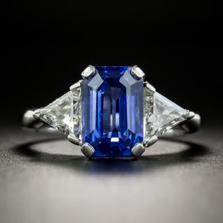 Estate 3.56 Carat Emerald-Cut Sapphire and Diamond Ring - 1