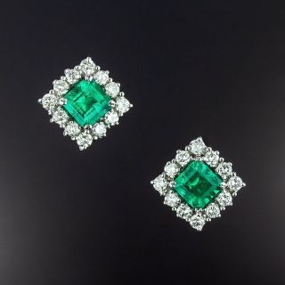 Estate 3.65 Carat Total Weight Colombian Emerald and Diamond Earrings - AGL - 4