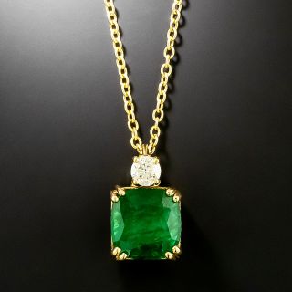 Estate 3.65 Carat Zambian Emerald and Diamond 18K Drop  - GIA - 2