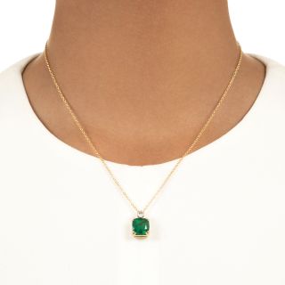 Estate 3.65 Carat Zambian Emerald and Diamond 18K Drop  - GIA