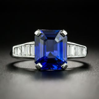 Estate 3.83 Carat Radiant Step-Cut Ceylon Sapphire and Diamond Ring - 2