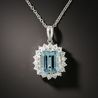 Estate 3.85 Carat Aquamarine and Diamond Halo Pendant - 2