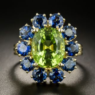 Estate 3.89 Carat Peridot and Sapphire Cluster Ring - 3