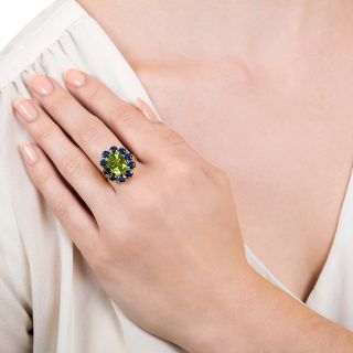 Estate 3.89 Carat Peridot and Sapphire Cluster Ring