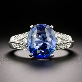 Estate 3.99 Carat No-Heat Sapphire and Diamond Ring - GRS - 2