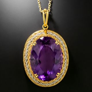 Estate 34.80 Carat Amethyst Two-Tone Pendant - 2