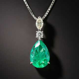 Estate 4.00 Ct. Pear Shape Emerald Platinum Diamond Drop - 1