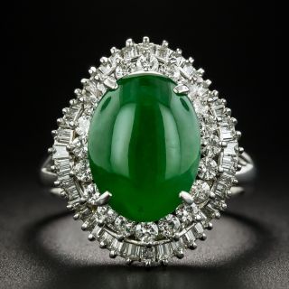 Estate 4.02 Carat Natural Burmese Jade and Diamond Ring - 1