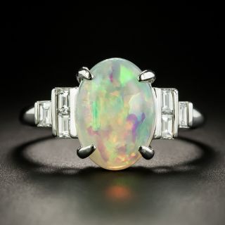 Estate 4.07 Carat Opal and Baguette Diamond Ring - Ring Size 12 - 1
