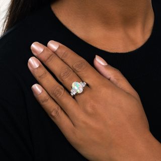 Estate 4.07 Carat Opal and Baguette Diamond Ring - Ring Size 12