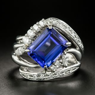 Estate 4.13 Carat Emerald-Cut  Tanzanite and Diamond Ring - 3