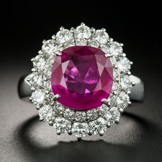 Estate 4.18 Carat Burmese Ruby and Diamond Double Halo Ring - GIA - 3