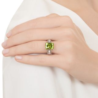 Estate 4.39 Carat Peridot and Diamond Ring
