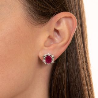 Estate 4.45 Carat Burmese Ruby and Diamond Earrings - GIA