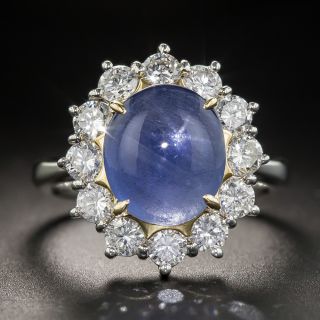 Estate 4.75 Carat Star Sapphire Platinum Diamond Ring  - 1