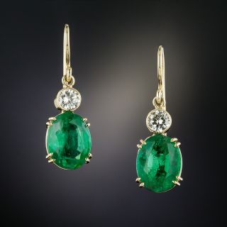 Estate 4.80 Carat Oval Emerald and Diamond Earrings - 2