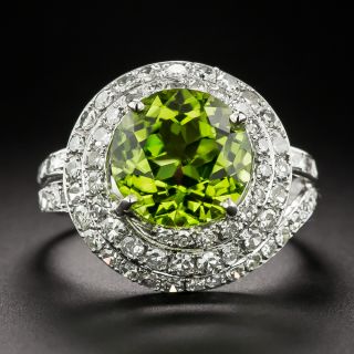 Estate 4.81 Carat Peridot and Diamond Swirl Ring - 3