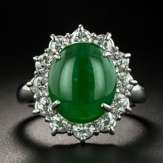 Estate 4.85 Carat Burmese Jade Cabochon and Diamond Ring - 1