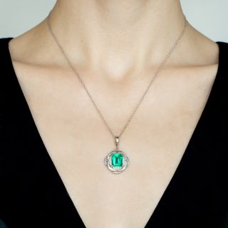 Estate 4.86 Carat Colombian Emerald and Diamond Pendant Necklace - GIA