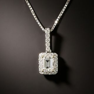 Estate .45 Carat Emerald-Cut Diamond Halo Pendant  - 2