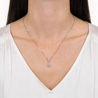 Estate .45 Carat Emerald-Cut Diamond Halo Pendant 