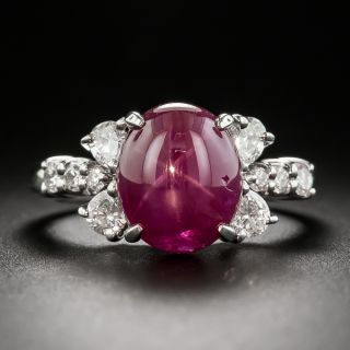Estate 5.05 Carat Star Ruby Platinum Diamond Ring