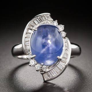 Estate 5.27 Carat Star Sapphire and Diamond Swirl Ring - 3