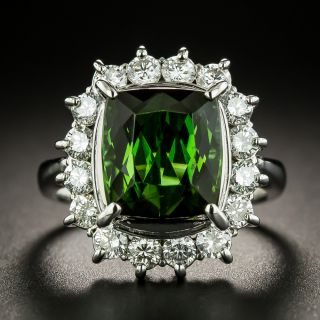 Estate 5.99 Carat Green Tourmaline and Diamond Halo Ring - 1