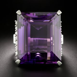 Estate 50.00 Carat Emerald-Cut Amethyst and Diamond Ring - 3