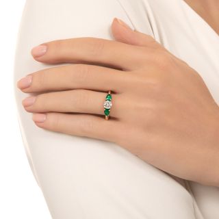 Estate .50 Carat Diamond and Emerald Ring - GIA J SI1